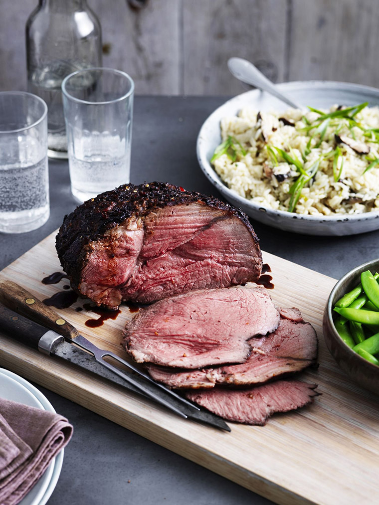 Daging Aussie Panggang Soya dan Halia dengan Nasi Cendawan